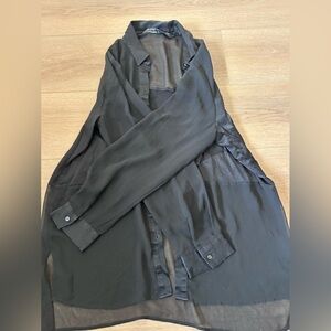 Zara Women’s Black sheer button down blouse Size Medium